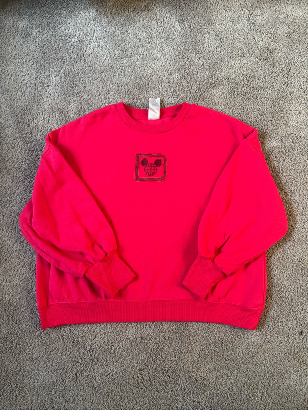 Disney Women’s Bright Pink Sweatshirt w/ Embroidered Mickey Logo Size XL